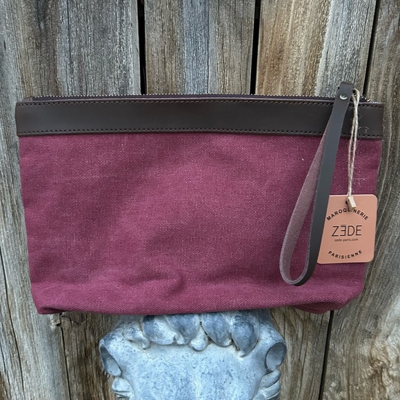 Zede Paris Trocadero Pouch Canvas Leather Bordeaux - Picture 6 of 16